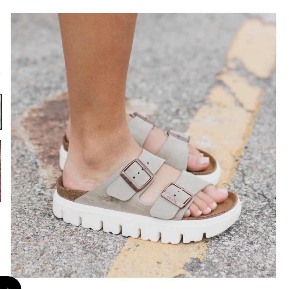 Birkenstock Beige Suede Arizona Platform Sandals